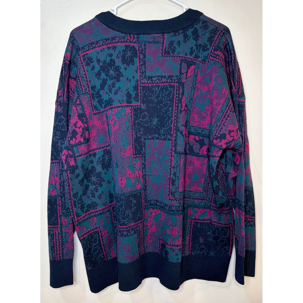 CJ Banks Floral Patchwork Knit Sweater Zip Front Teal Purple‎ Retro Cottagecore - Picture 10 of 10